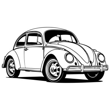 Retro Volkswagen böceği renklendirme için siyah-beyaz çizer