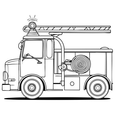 Renklendirme sayfası için siyah beyaz merdiveni olan klasik itfaiye aracı.