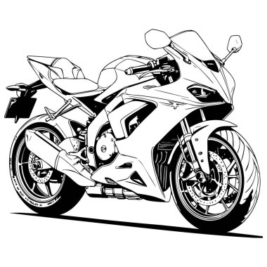 Renklendirme veya yaratıcı sanat eserleri için aerodinamik tasarımı olan modern spor motosiklet illüstrasyonu