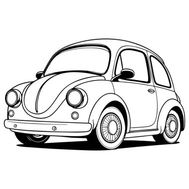 Çocuklar ve yetişkinler için eğlenceli klasik böcek araba boyama sayfası