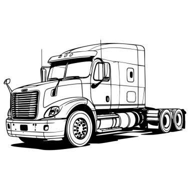 Büyük araçları ve ulaşım temalarını seven çocuklar ve yetişkinler için güçlü bir yarı kamyon boyama sayfası