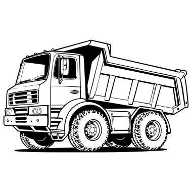 İnşaat araçlarını seven çocuklar için büyük bir çöp kamyonu boyama sayfası