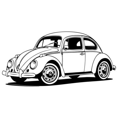 Klasik böcek araba çizgisi basit resim çizimi