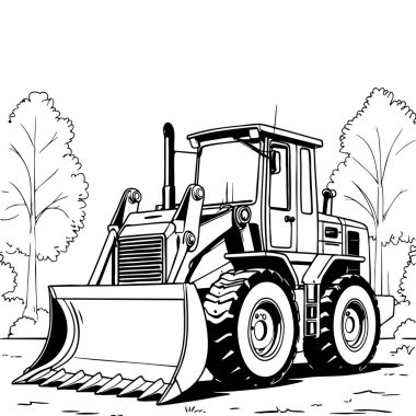 İnşaat araçlarını seven çocuklar için büyük buldozer boyama sayfası