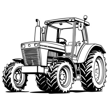 Büyük çiftlik traktörü çizgisi basit resim çizimi