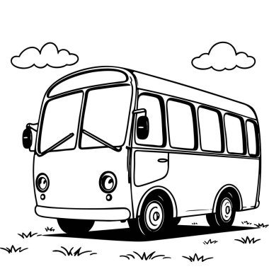 Eski moda otobüs çizimi basit bir geçmişe dönük resim çizer