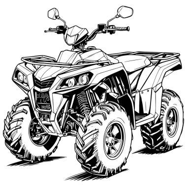 Yol keşfi için kalın lastikleri olan engebeli ATV dörtlü bisikleti.