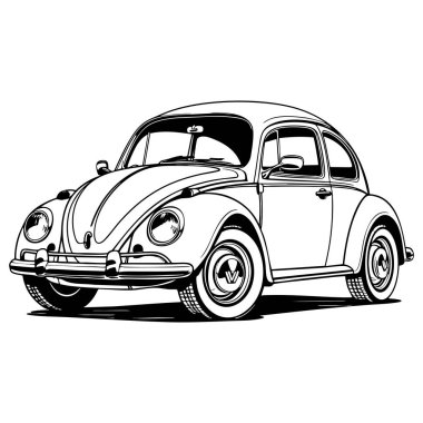 Klasik bir böcek arabasının siyah beyaz çizgili sanatı
