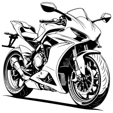 Modern spor motosikletinin siyah beyaz çizgisi