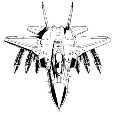 Çocukların eğlence etkinliği için ayrıntılı jet savaş uçağı boyama sayfası yazdırılabilir