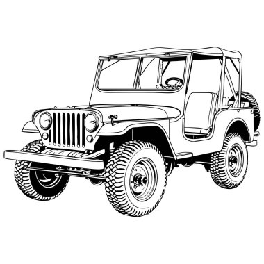 Çocuklar için kolay klasik jip boyama sayfası eğlenceli yazdırılabilir araç etkinliği