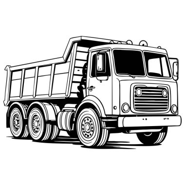 Çocuklar için boyama eğlencesi ve ulaşım öğrenimi için büyük çöp kamyonu çizimi