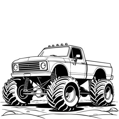 Büyük tekerlekleri olan dev bir kamyon heyecanlı çocuklar için mükemmel boyama eğlencesi