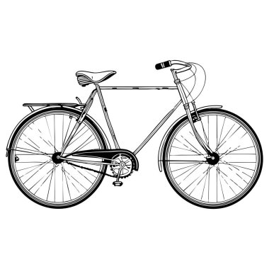 Detaylı çerçeve ve tekerlekleri olan klasik bir şehir bisikleti tasviri