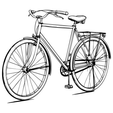 Şehir bisikletinin modern stili ve detaylı çerçeveli sanatsal çizimi