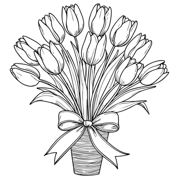 Çocuklar ve yetişkinler için basılabilir eğlence için güzel lale vazosu boyama sayfası