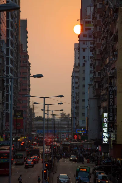 Hongkong Mars 2023 Solnedgång Mongkok Affärszonen Kowloon Hongkong — Stockfoto
