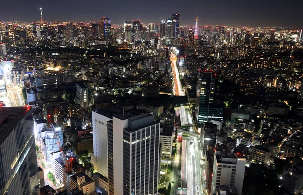 夜幕降临的东京天际线 一个横向的景观 — 图库照片