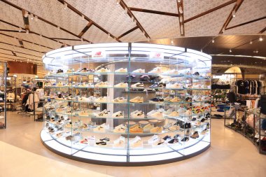Macau, China July 2 2023: corner of sneakers in New Yaohan in Grand Lisboa Palace. New Yaohan is the only one local department store and its name is from the Macau branch of Yaohan. clipart