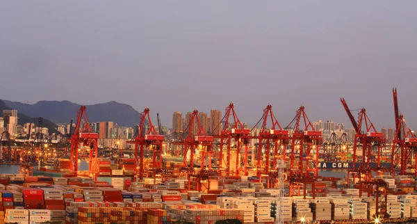 Hong Kong 2019 Február Kwai Tsing Konténer Terminál Kikötői Kilátás — Stock Fotó