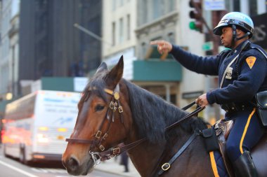 13 Ekim 2016 'da New York' ta New York Polis Departmanı at devriyesi. 1858 'den beri NYPD Atlı Birimi New York sokaklarında devriye geziyor.
