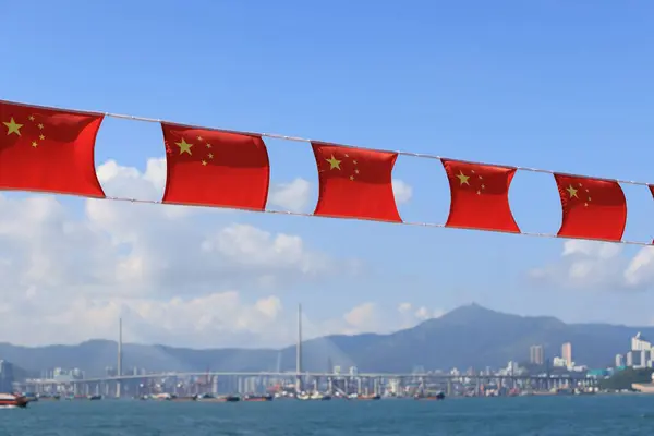 Китайский Флаг Установлен Рамках Празднования Национального Дня Китайской Народной Республики — стоковое фото