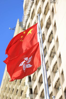 Çin ve Hong Kong bayrağı, ofis geçmişi ile birlikte Çin Halk Cumhuriyeti Ulusal Günü 'nü kutlamak için kuruldu.