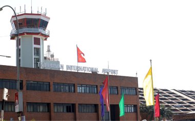 Katmandu, Nepal - 24 Kasım 2023: Tribhuvan Uluslararası Havaalanı 'nın dışı