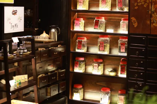 stock image Hoi An, Vietnam July 7 2024:traditional  herbs cupboard is on sale in boutique. the old town was a Southeast Asian trading port from the 15th to 19th century, now it becomes the resort city.