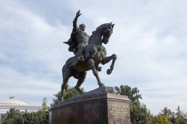 Tashkent, Uzbekistan - October 1 2024: statue of Timur on houseback at amir timur square. one of landmark  clipart