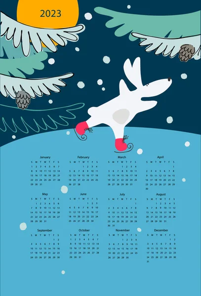 Шаблон Вектора Календаря 2023 Год Нарисованным Вручную Забавным Водяным Кроликом — стоковый вектор