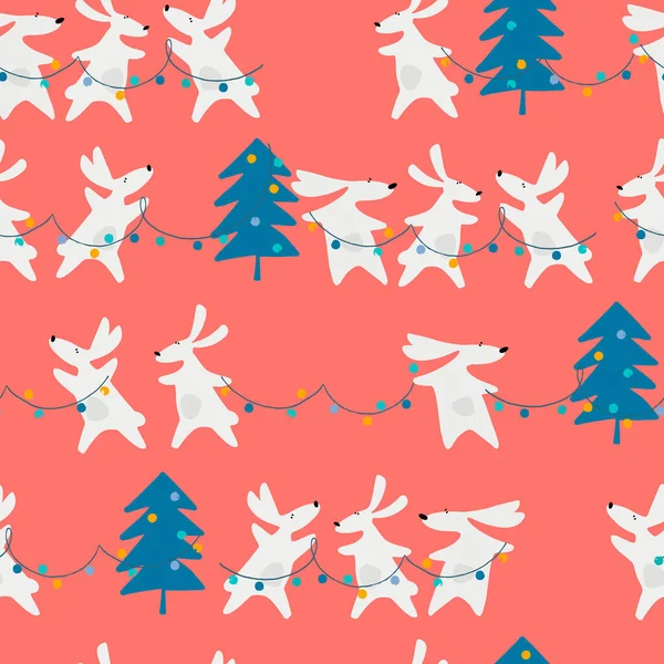 stock vector New Year and baby seamless pattern hand drawn funny Rabbits symbol 2023. New Year Party concept, winter holidays concept. For gift wrapping paper and other design projectswith