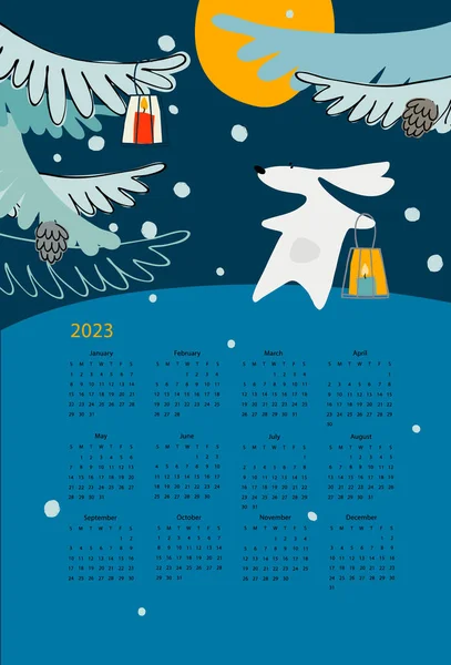 Шаблон Вектора Календаря 2023 Год Нарисованным Вручную Забавным Водяным Кроликом — стоковый вектор