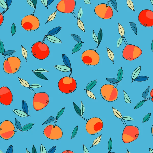 表面デザイン ポスター イラストのための手描きオレンジとシームレスなパターン 健康的なビーガンフード トロピカルフルーツ — ストックベクタ