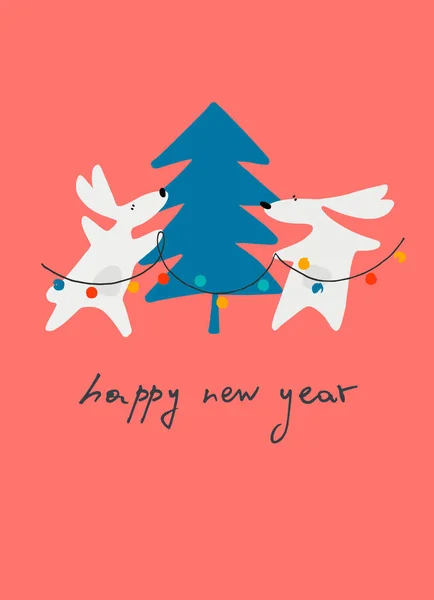 Bonne Année Carte Vœux Avec Lapin Eau Animal Zodiaque Pour — Image vectorielle