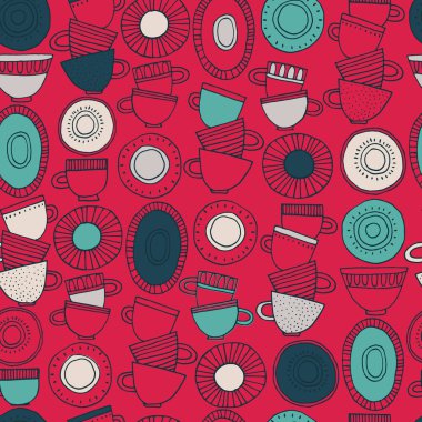 Kusursuz desen. El yapımı Fika koffe bardakları İskandinav tarzıyla süslenmiş Yılın Rengi, Viva Magenta. Paket kağıdı ve diğer tasarım projeleri için