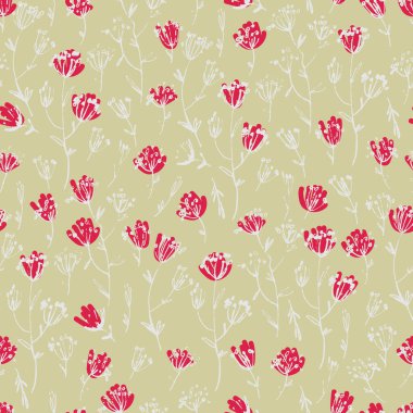 Yüzey tasarımı ve diğer tasarım projeleri için yılın renginde el çizimi çiçekleri olan kusursuz desen Viva Magenta