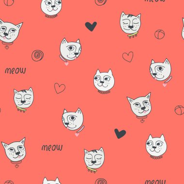 Komik kedisi, imzası miyavlayan ve kalbi olan kusursuz bir desen. Çocuklar için mükemmel. Çizgi filmdeki vektör çizimlerinden yapılmış, taslak biçimi