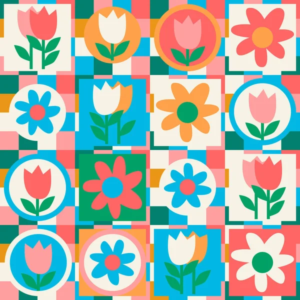 Seamless Pattern Hand Drawn Flowers Decorated Patterns Naive Style Wrapping Stockvector