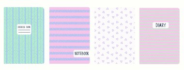 Cover page templates based on seamless geometric patterns in pastel with handdrawn shape, wavy, lines. Backgrounds for notebooks, notepads, diaries. Headers isolated and replaceable