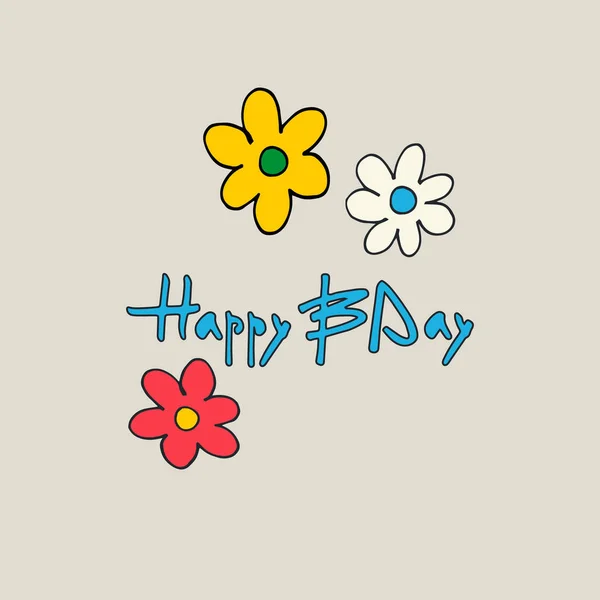 Design Cartão Felicitações Feliz Aniversário Com Flores Estilo Retro Moda — Vetor de Stock