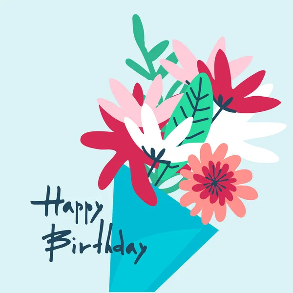 Design Cartão Felicitações Feliz Aniversário Com Flores Estilo Retro Moda — Vetor de Stock