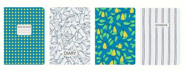 Armut, yaprak, el çizimi kılavuz çizgileri içeren kapak sayfası şablonları. Kusursuz kalıplara dayanarak. Başlıklar izole ve değiştirilebilir. Defterler, defterler, günlükler için mükemmel.