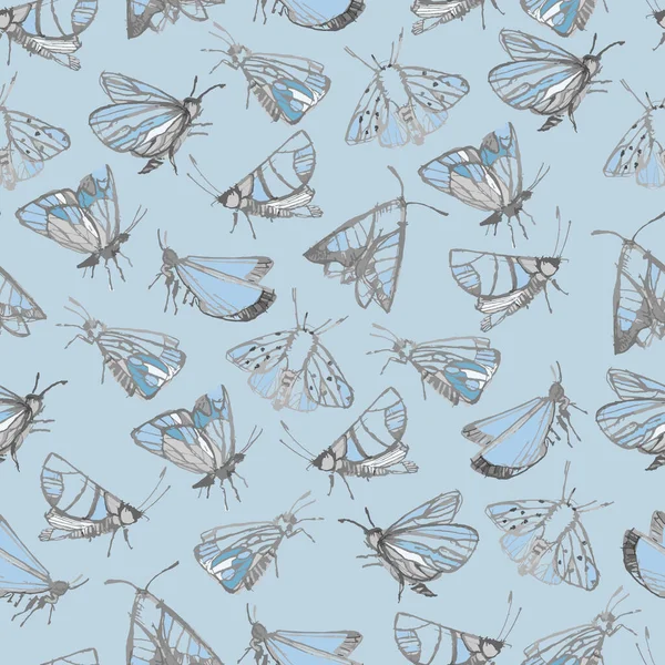 Modèle Sans Couture Avec Papillons Nuit Fantaisie Papillons Crayon Dessin — Image vectorielle