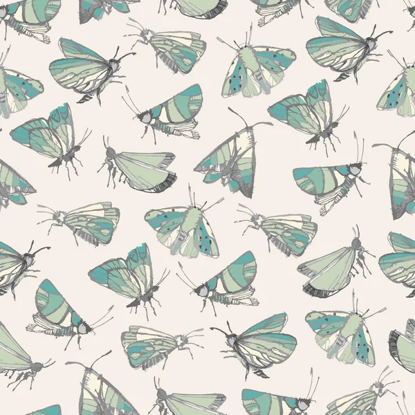 Patrón Sin Costuras Con Polillas Fantasía Mariposas Dibujo Lápiz Boceto — Archivo Imágenes Vectoriales