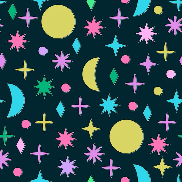Nahtloses Muster Handgezeichnete Vektorillustrationen Von Sternen Und Planeten Stil Des — Stockvektor