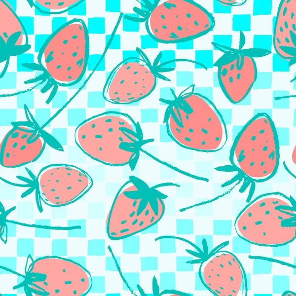 无缝隙图案 手绘草莓 用于表面设计和其他设计项目 健康食品主题 — 图库矢量图片