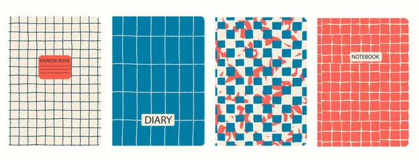Izgarasız şablonlara, spiral çizgilere, ekose desenlere dayalı kapak parlak sayfa şablonları. Okul defterleri, günlükler için ekose arka planlar. Başlıklar izole ve değiştirilebilir