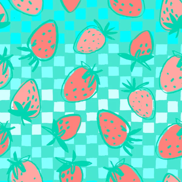 无缝隙图案 手绘草莓 用于表面设计和其他设计项目 健康食品主题 — 图库矢量图片