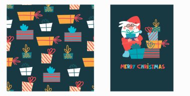 Ev dekoru ve tekstil ürünleri için aynı tarz tebrik kartı ve tatil ambalajı. Noel ve Yeni Yıl Konforlu Tatil Tasarımı